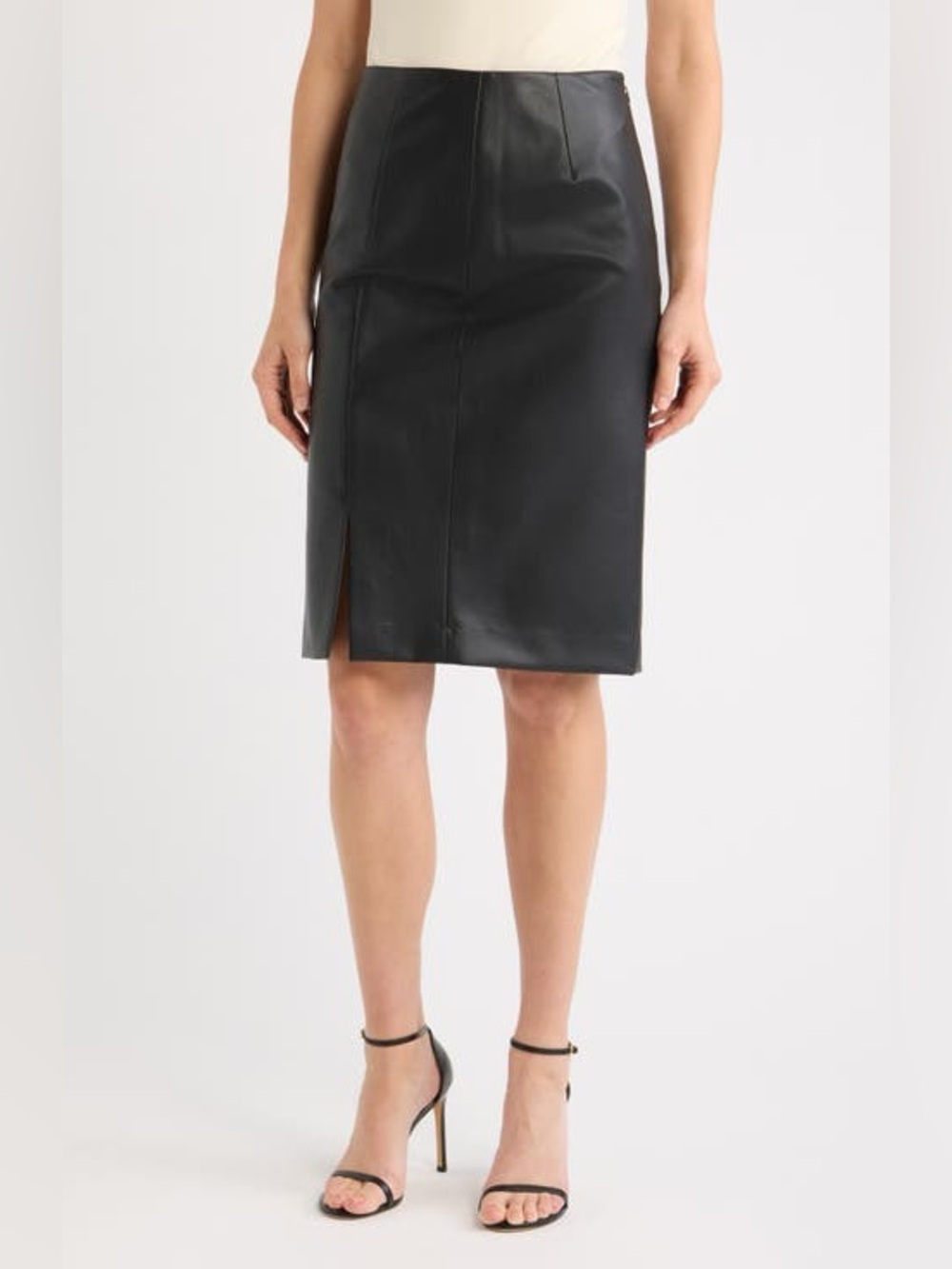 Blank NYC Black Faux Leather Pencil Skirt with Front Slit
